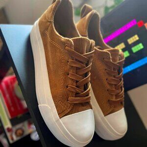 Adokoo Women's Platform Sneakers Corduroy White Sneakers Shoes for Women
